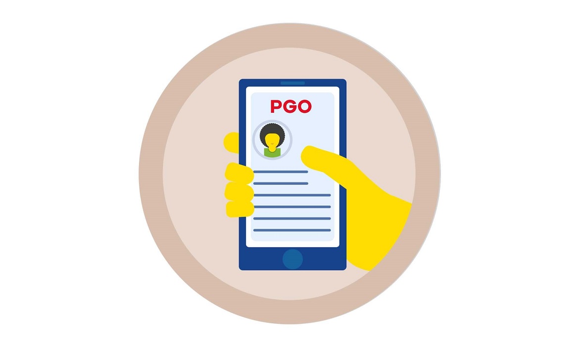 Icoon van een mobiele telefoon met een PGO op het scherm weergegeven