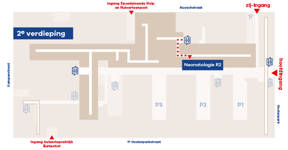 Plattegrond van de tweede verdieping van locatie Oost