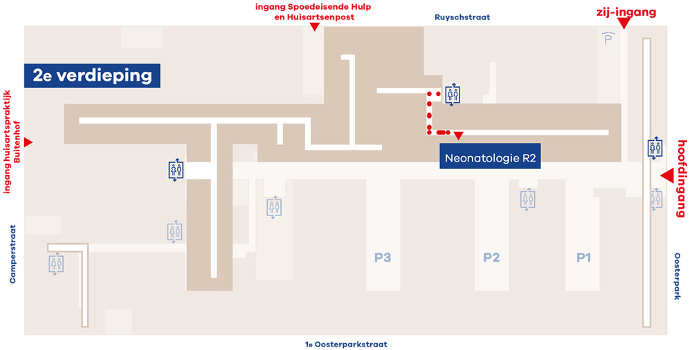 Plattegrond van de tweede verdieping van locatie Oost