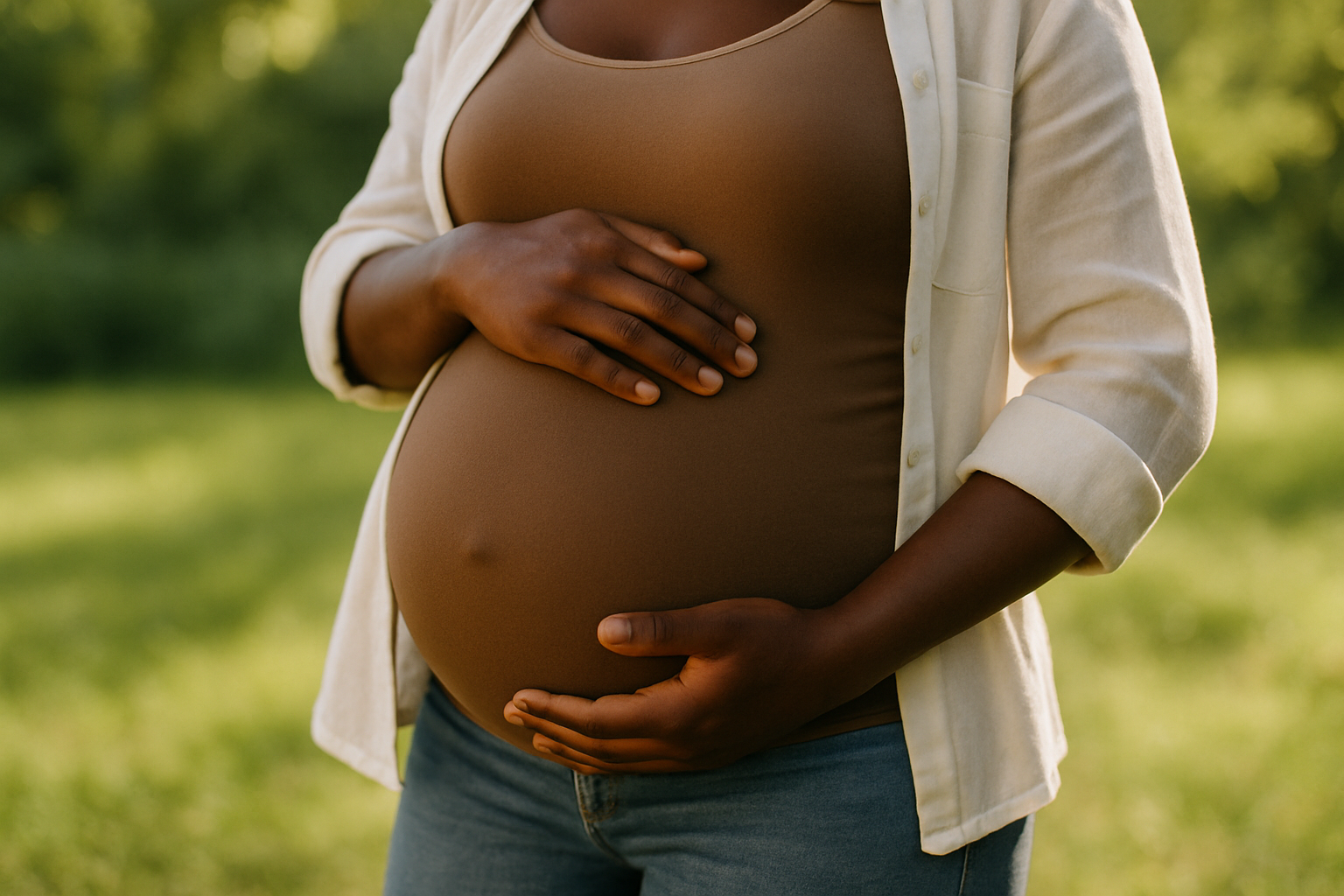 Afbeelding van een zwangere vrouw. Beeld gemaakt door AI.