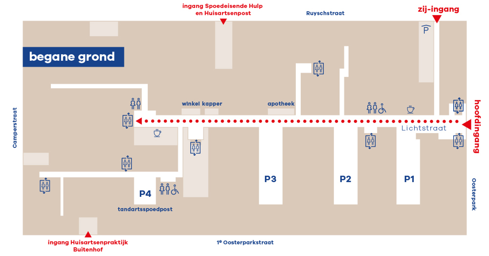 Begane grond, Oost, naar de lift