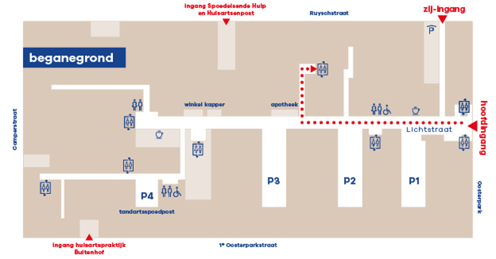 Plattegrond van de begane grond van locatie Oost