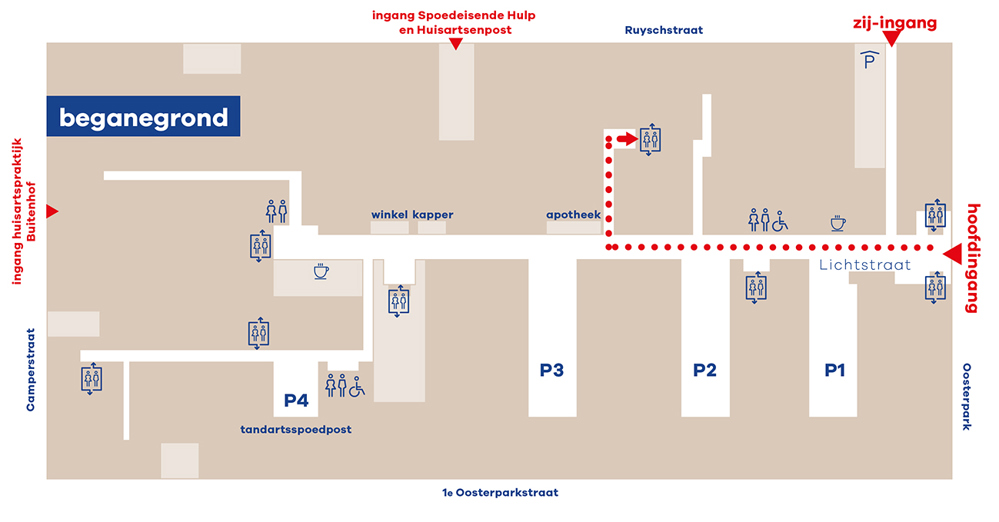Plattegrond van de begane grond van locatie Oost