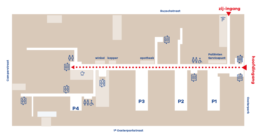 Route naar B1, locatie Oost OLVG