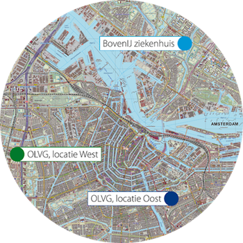 Kaart met locaties van Oncologisch Centrum Amsterdam